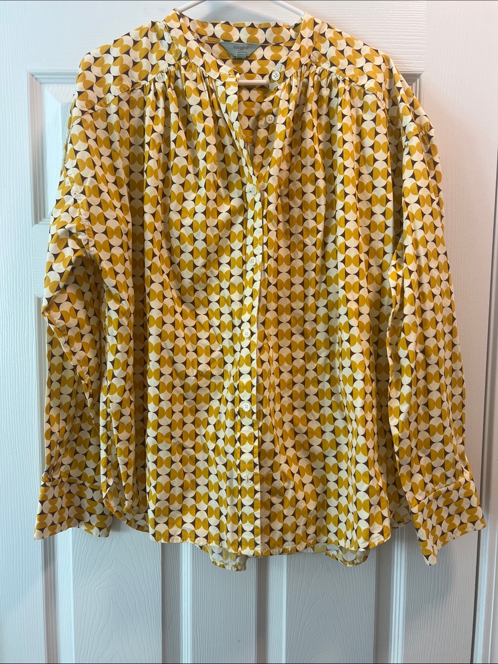 Women's Geometric Button-Down Shirt - Yellow Print
